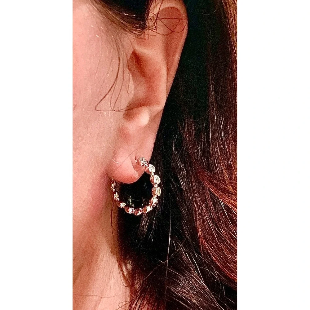 Gold Plated Bezel‎ 18k Moissanite Bubble Hoop Earrings Round Clear Huggies